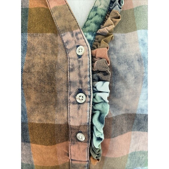 Anthropologie Isabella Sinclair sz. M Plaid Ruffle Flannel Popover Shirt - Picture 2 of 5